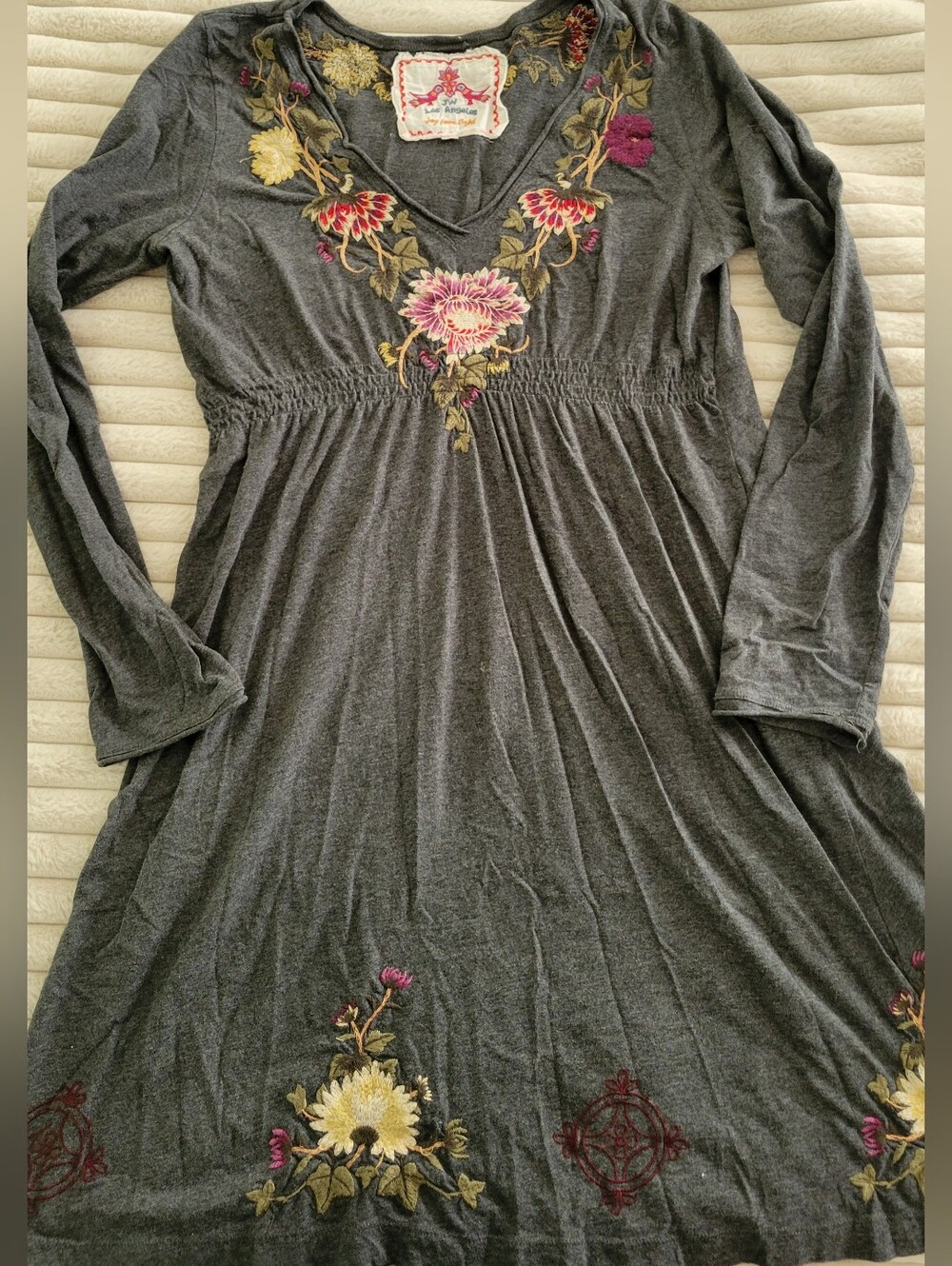 Johnny Was Embroidered Grey Dress Medium